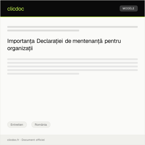 Document preview: Declarație privind desfășurarea activităților de mentenanță — Entretien, România
